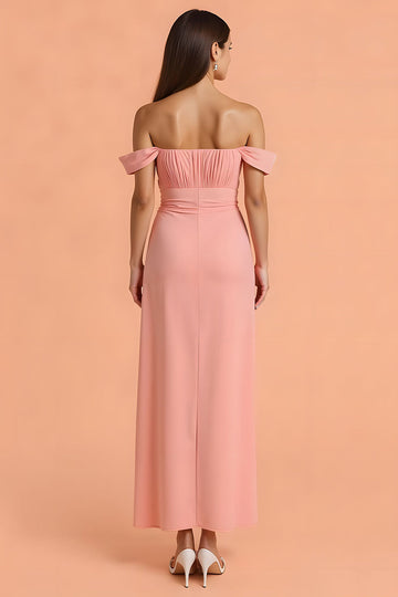 Fourreau Blush Robe de demoiselle d’honneur longue à épaules dénudées avec fente